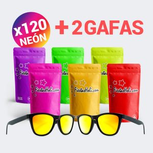 Pack de Polvos Holi de Neon con 120 bolsas de 75 gramos y regalo de 2 gafas